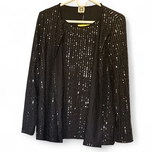 NWT ANNE KLEIN WOMENS 2 PIECE TANK & CARDIGAN SHIMMER SPARKLE BLACK MEDIUM